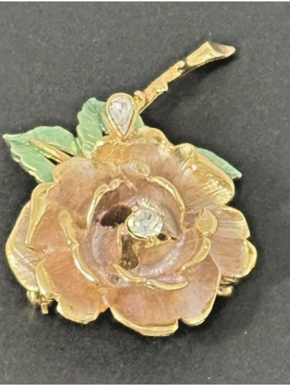 England's Rose R.J. Graziano 1997 Flower Brooch Pin Gold Tone Enamel Rhinestone - Picture 7 of 10